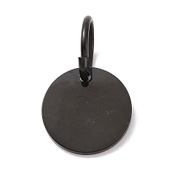 Bronze Placage ionique (ip) 304 breloques de polissage manuel en acier inoxydable, estampillage d'une étiquette vierge, avec des anneaux de saut, plat rond, gris anthracite, 10x1mm, Trou: 7.5mm