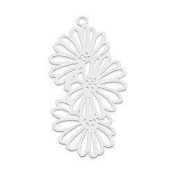 Stainless Steel Color 201 Stainless Steel Pendants, Laser Cut, Flower, Stainless Steel Color, 37x19x1mm, Hole: 1.6mm