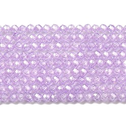 Plum Cubic Zirconia Bead Strands, Faceted Rondelle, Plum, 3mm, Hole: 0.6mm, about 131pcs/strand, 15.16 inch(38.5cm)