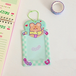 Bear PVC Photocard Sleeve Keychain, with Ball Chains and Rectangle Clear Window, Rectangle, Aquamarine, Bear Pattern, 111x86mm, Inner Diameter: 103x80mm