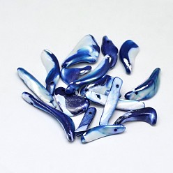 Blue Dyed Natural Shell Nugget Stick Beads, Blue, 22~33x10~15mm, Hole: 1.5mm, about 300pcs/500g