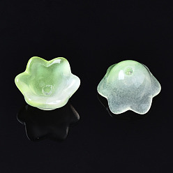 Jaune Vert Perles de verre transparentes peintes à la bombe à deux tons, fleur, jaune vert, 7x11.5x11.5mm, Trou: 1.2mm