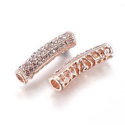 Rose Gold Zinc Alloy Rhinestone Beads, Tube, Crystal, Rose Gold, 26.5x8.5x6mm, Hole: 3.5mm