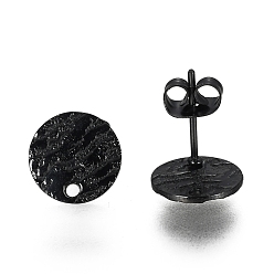 Electrophoresis Black 304 Выводы серьги из нержавеющей стали шпилька, с ушными гайками / спинкой и петлей для серег, , плоско-круглые, электрофорез черный, 10 мм, отверстие : 1.2 мм, штифты : 0.8 мм