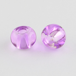 Orchidéeée Moyen Perles de verre imprimées , Perles avec un grand trou   , rondelle, moyen orchidée, 15x10mm, Trou: 5.5~6mm
