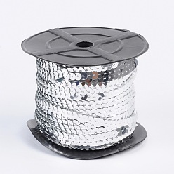 Plata Rollos de cadena de lentejuelas / paillette de plástico, color de ab, plata, 6 mm