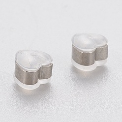 Stainless Steel Color Eco-Friendly Plastic Ear Nuts, Earring Backs, with 304 Stainless Steel Findings, Heart, White, Stainless Steel Color, 5.5x6x5~5.5mm, Hole: 1.2~1.4mm
