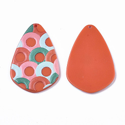 Colorful Cellulose Acetate(Resin) Pendants, 3D Printed, Teardrop, Circle Pattern, Colorful, 42x28x2~3mm, Hole: 1.6mm
