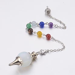 Opalite Opalite Sphere Dowsing Pendulums, with Mixed Stone and Brass Findings, Chakra, Round, Platinum, 240~245mm