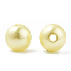 Mousseline au Citron Perles d'imitation en plastique ABS peintes à la bombe, ronde, mousseline de citron, 8x9.5mm, Trou: 1.8mm, environ 2080 pcs / 500 g