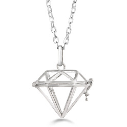 Diamond Platinum Brass Cage Pendant Necklaces, Diamond, 17.72~23.62 inch(45~60cm)