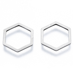 Stainless Steel Color 201 Stainless Steel Linking Rings, Hexagon, Stainless Steel Color, 12x14x1mm, Inner Diameter: 10x11.5mm