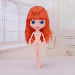 Orange Red Plastic Movable Joints Action Figure Body, with Head & Bang Straight Hairstyle, for Female BJD Doll Accessories Marking, Orange Red, 310mm