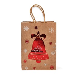 Christmas Bell Christmas Theme Hot Stamping Rectangle Paper Bags, with Handles, for Gift Bags and Shopping Bags, Christmas Bell, Bag: 8x15x21cm, Fold: 210x150x2mm