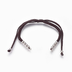 Brun De Noix De Coco Fabrication de bracelets de perles tressées en nylon, avec des perles en laiton, plaqué longue durée, Platine plaqué, brun coco, 10-1/4 pouces ~ 11-5/8 pouces (26~29.6 cm)