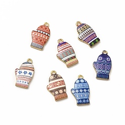 Mixed Color Winter Theme Alloy Printed Pendants, Cadmium Free & Nickel Free & Lead Free, Gloves, Mixed Color, 19.5x11.5x2.5mm, Hole: 1.8mm