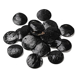 Negro Colgantes de concha de akoya natural pintados con spray, madre de concha, encantos planas redondas, negro, 20.5x1~3 mm, agujero: 1.5 mm