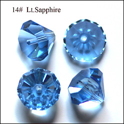 Light Sky Blue Imitation Austrian Crystal Beads, Grade AAA, Faceted, Diamond, Light Sky Blue, 9.5~10x7~8mm, Hole: 0.9~1mm