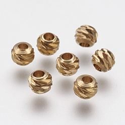 Raw(Unplated) Brass Beads, Round, Fancy Cut, Unplated, 4mm, Hole: 2mm