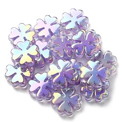 Pourpre Moyen Uv perles acryliques plaqués, iridescent, Perle en bourrelet, trèfle, support violet, 25x25x8mm, Trou: 3mm