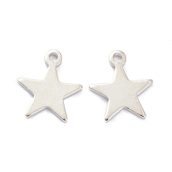 Platinum Brass Pendants, Long-Lasting Plated, Star, Real Platinum Plated, 11.5x10x1mm, Hole: 1.2mm