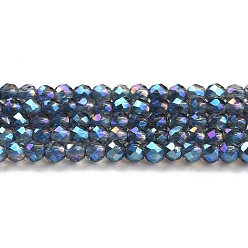 Marine Blue Electroplate Transparent Glass Beads Strands, Rainbow Plated, Faceted Round, Marine Blue, 2mm, Hole: 0.7mm, about 184~187pcs/strand, 14.45''(36.7cm)