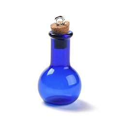 Синий Стеклянные подвески, с деревянной пробкой для бутылок и петлями из платинового сплава, в форме луковицы, синие, 34x18 мм, отверстие : 2 мм