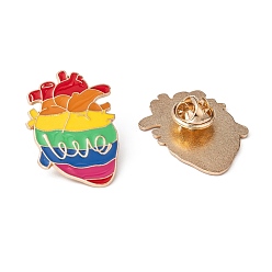 Colorful Creative Zinc Alloy Brooches, Enamel Lapel Pin, with Iron Butterfly Clutches or Rubber Clutches, Rainbow, Heart with Word Love, Colorful, 30x23mm, pin: 1mm