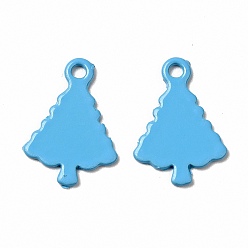 Deep Sky Blue Spray Painted 201 Stainless Steel Charms, Christams Tree Charms, Deep Sky Blue, 14x9.5x1mm, Hole: 1.2mm