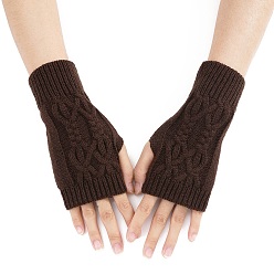 Brun De Noix De Coco Gants sans doigts à tricoter en fil de fibre acrylique, gants chauds d'hiver avec trou pour le pouce, brun coco, 200x70mm