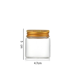 Oro Tubos de almacenamiento de cuentas con tapa de tornillo de vidrio de columna, botellas de vidrio transparente con labios de aluminio, dorado, 4.7x5 cm, capacidad: 50 ml (1.69 fl. oz)