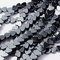 Non-magnetic Hematite Non-magnetic Synthetic Hematite Beads Strands, Mother's Day Gifts Making, Heart, Black, Size: about 6mm in diameter, 2mm thick, hole: 0.8mm, about 74pcs/Strands, 16 inch