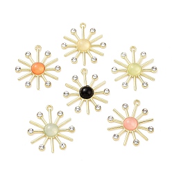 Golden Alloy Crystal Rhinestone Pendants, Sun Charms, with Mixed Color Glass Imitation Cat Eye, Golden, 31x28x5mm, Hole: 2mm