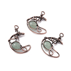 Green Aventurine Natural Green Aventurine Pendants, Moon Charms, with Rack Plating Red Copper Tone Brass Findings, Cadmium Free & Lead Free, 31.5~33x22x8.5mm, Hole: 2.5~3mm