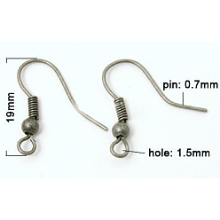 Platinum Brass Earring Hooks, French Hooks with Coil and Ball and Horizontal Loop, Platinum, 18mm