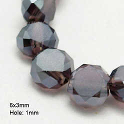 Midnight Blue Electroplate Glass Beads, Half Plated, Faceted, Frosted, Flat Round, Midnight Blue, 6x3mm, Hole: 1mm
