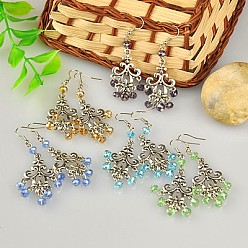 Mixed Color Fashion Tibetan Style Chandelier Earrings, with Glass Beads and Brass Earring Hooks, Mixed Color, 68mm