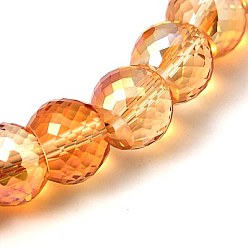 Dark Orange Electorplated Glass Beads, Rainbow Plated, Faceted, Round, Dark Orange, 11x8mm, Hole: 1mm
