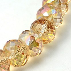 Pale Goldenrod Electorplated Glass Beads, Rainbow Plated, Faceted, Rondelle, Pale Goldenrod, 16x10mm