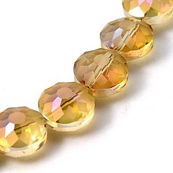 Moccasin Electorplated Glass Beads, Rainbow Plated, Faceted, Flat Round, Moccasin, 14x9mm, Hole: 1mm