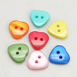 Mixed Color Resin Buttons, Dyed, Heart, Mixed Color, 13x12x3mm, Hole: 2mm