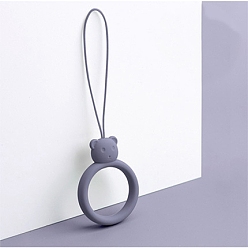 Medium Purple Ring with Bear Shapes Silicone Mobile Phone Finger Rings, Finger Ring Short Hanging Lanyards, Medium Purple, 9.5~10cm, Ring: 40x30x9mm