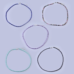 Pierre Mélangete Colliers en perles mélangées naturelles et synthétiques mélangées, avec fermoirs mousquetons en laiton  , perles rondes à facettes, 16.5 pouces ~ 16.7 pouces (42~42.5 cm) x3~3.5 mm