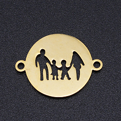 Oro 201 conectores de eslabones de acero inoxidable, Corte con laser, hueco, redondo y plano con la familia, dorado, 14.5x19x1 mm, agujero: 1.4 mm