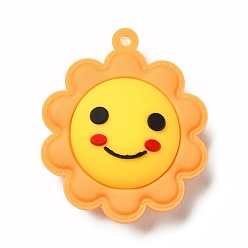 Gold PVC Plastic Pendants, Sun with Smiling Face, Gold, 49x40x18mm, Hole: 3mm