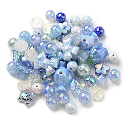 Bleu Perles acryliques, formes mixtes, bleu, 8~51x8~51x6~27.5mm, Trou: 1.8~3.8mm, environ163 pcs / 380.2 g, 380.2 g / sac