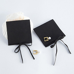 Noir Pochettes cadeaux de rangement de bijoux en microfibre, sacs enveloppes avec rabat, pour les bijoux, montre emballage, carrée, noir, 6x6 cm