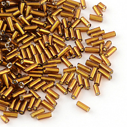 Saddle Brown Glass Bugle Beads, Silver Lined, Saddle Brown, 4~4.5x2mm, Hole: 1mm, about 450g/bag, 14000pcs/bag