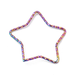 Rainbow Color 304 Stainless Steel Linking Rings, Textured, Star, Rainbow Color, 26x27x1mm, Inner Diameter: 21x24mm