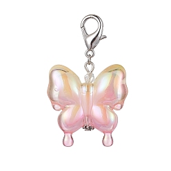 Champagne Yellow Acrylic Butterfly Pendant Decorations, with Zinc Alloy Lobster Claw Clasps, Champagne Yellow, 58mm